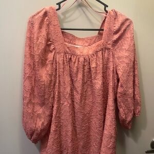 LC Lauren Conrad coral Puff Sleeve Smocked Blouse
